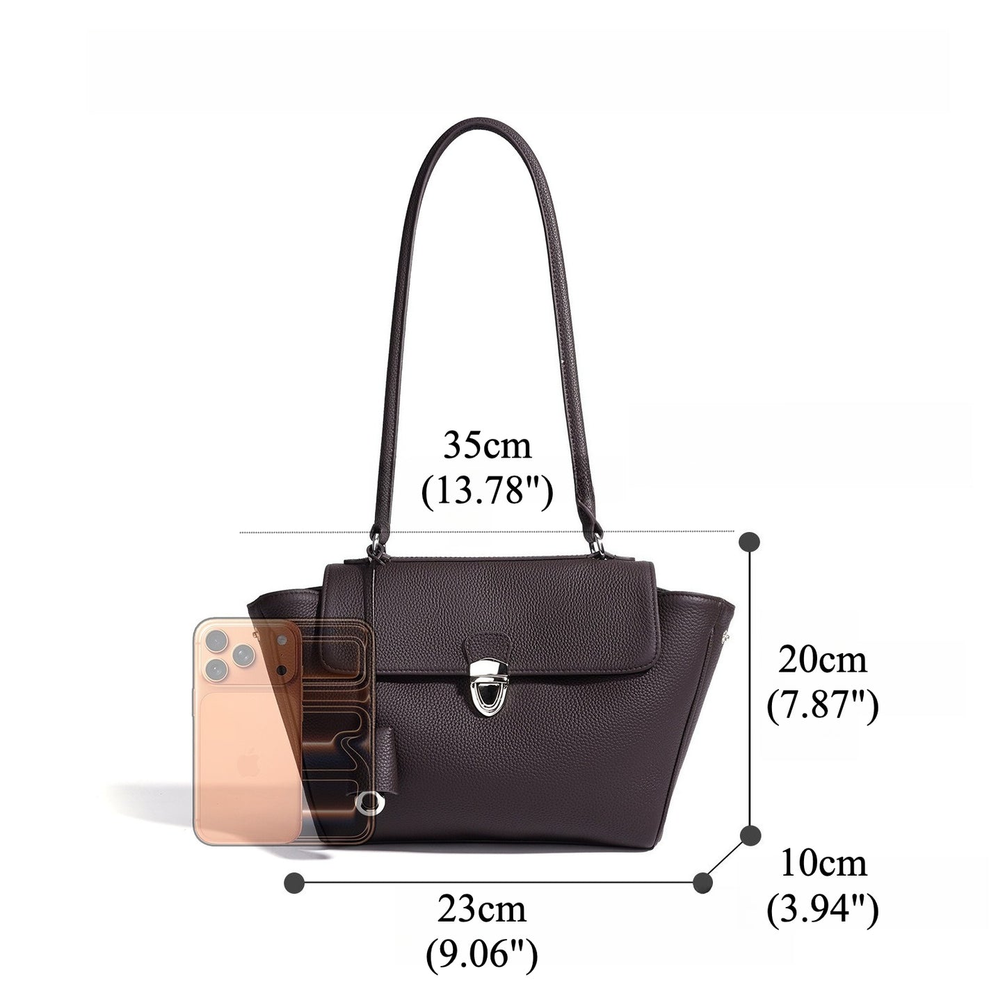 Quiet Luxe Pebbled Genuine Leather Winged Flap Tote Clutch Bag