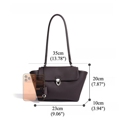 Quiet Luxe Pebbled Genuine Leather Winged Flap Tote Clutch Bag