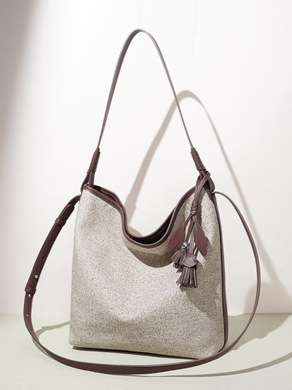 Slouchy Canvas Bucket Clutch Bag with Tassel Charm