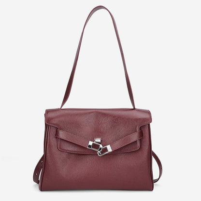 Vintage Lock-Accent Satchel Crossbody Genuine Leather Bag