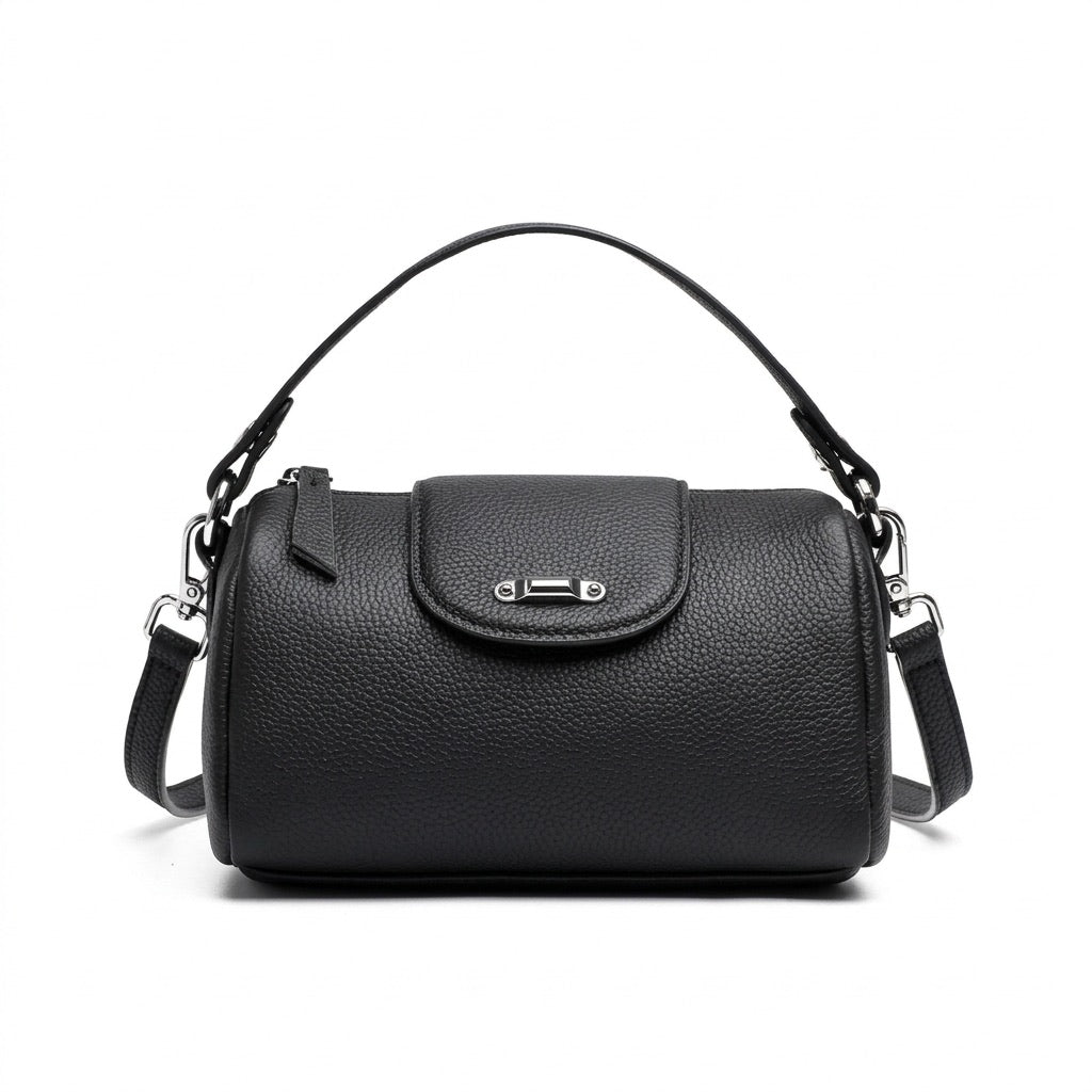 Modern Genuine Leather Cylindrical Barrel Clutch Bag