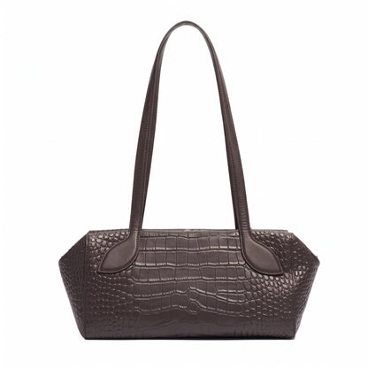 Sleek Luxe Croc Embossed Genuine Leather Bowling Clutch Bag
