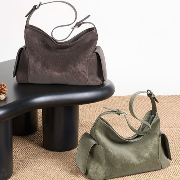 アーバン ノマド 本革バッグ | 大きめ スラウチ ショルダーバッグ サイドポケット付き