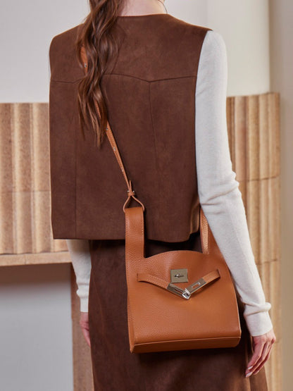 Classic Genuine Leather Chic Daily Crossbody Bucket Bag