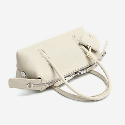 Minimalist Genuine Leather Boston Clutch Bag with Detachable Leather Tag Charm