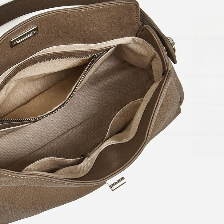 Nonchalant Lychee-Grain Genuine Leather Crossbody Hobo Bag