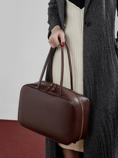 Women's Large Smooth Genuine Leather Bag - Versatile 2-Way Carry Office Work Tote