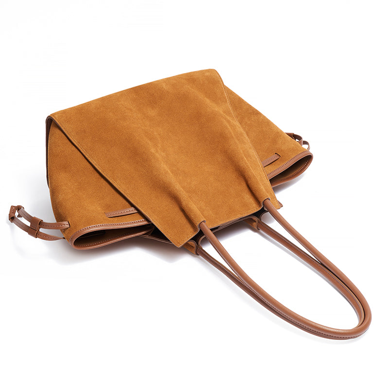 Vintage Slouchy Suede Genuine Leather Tote Clutch Bag