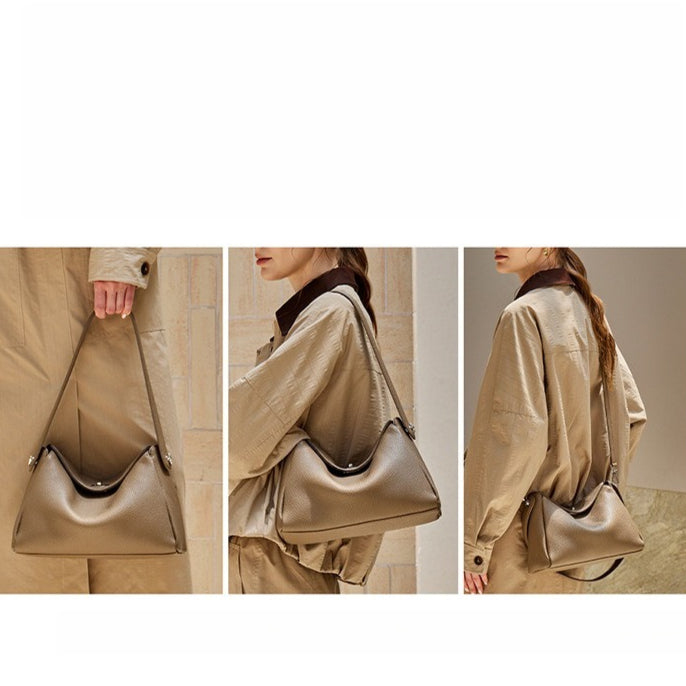 Nonchalant Lychee-Grain Genuine Leather Crossbody Hobo Bag