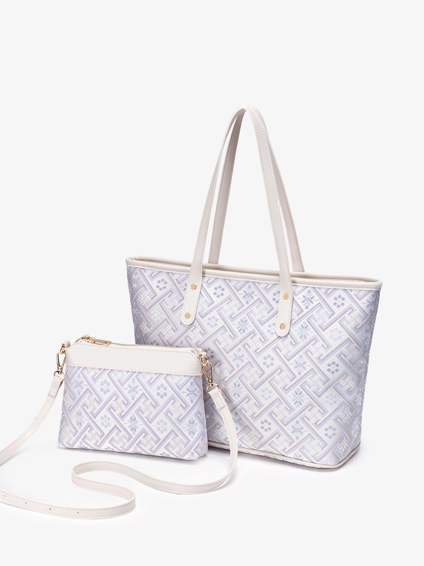 Graceful Oriental Motif Geometric Vegan Eco-Leather Tote Bag