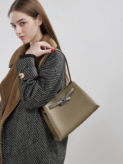 Sophisticated Kelly Genuine Leather Large Capacity Versatile Bucket Tote Bag