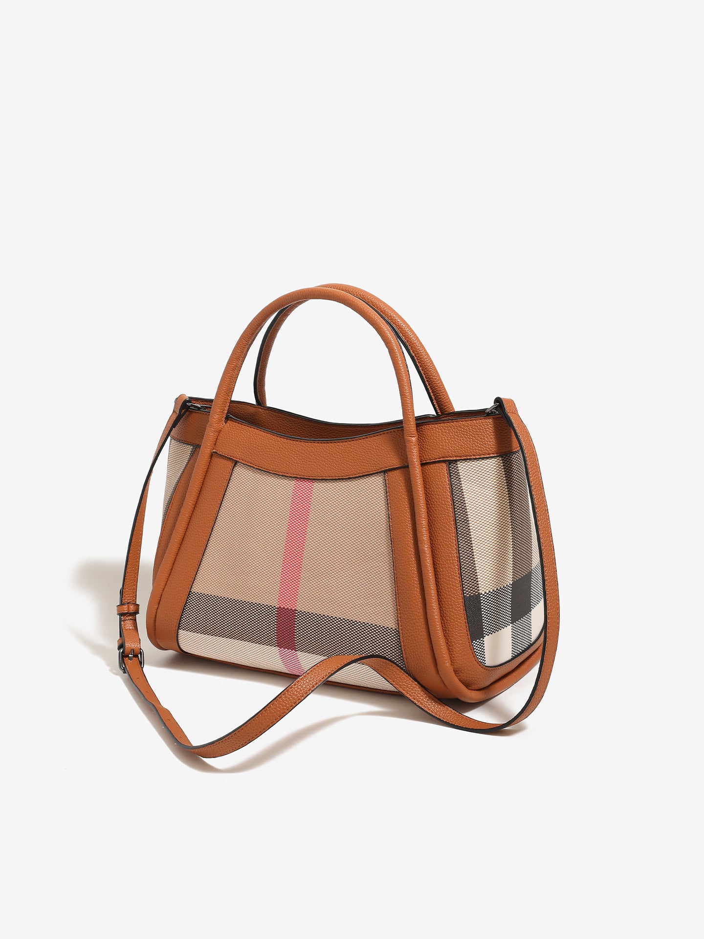 Sophisticated British Plaid Vegan Eco-Leather Tote Clutch Bag