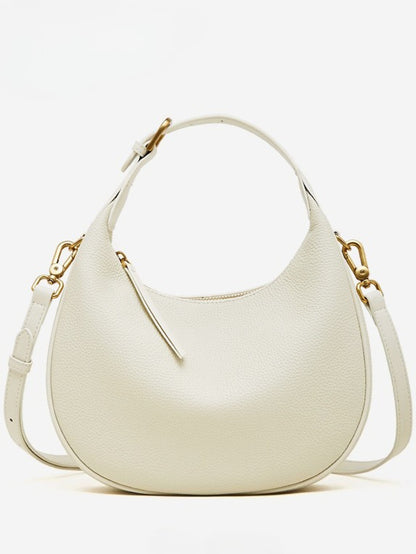 Modern Half-Moon Genuine Leather Bag - Versatile 2-Way Carry Pebbled Hobo