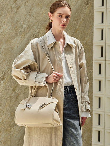 Luxury Retro Genuine Leather Lychee Pattern Double Buckle Tote Crossbody Bag