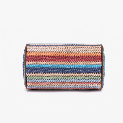 Romantic Striped Woven Vegan Eco‑Leather Mini Boston Clutch Bag