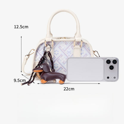 Soft Vegan Eco-leather Boston Clutch Bag with Cute Dachshund Charm