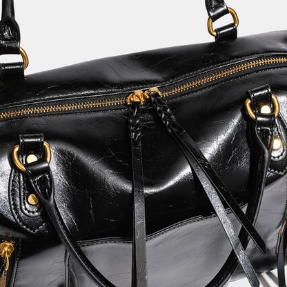 French Style Slouchy Genuine Leather Crossbody Tote Bag