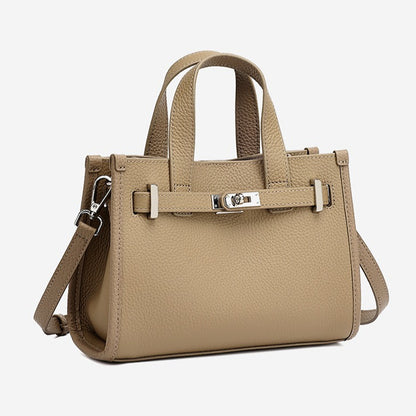 Minimalist Pebbled Genuine Leather Kelly Clutch Bag with Metal Turn Lock