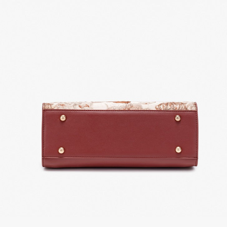 Graceful Floral Vegan Eco-Leather Clutch Bag with Round Metal Charm