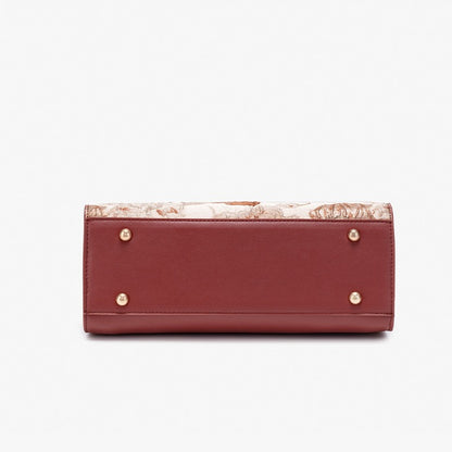 Graceful Floral Vegan Eco-Leather Clutch Bag with Round Metal Charm