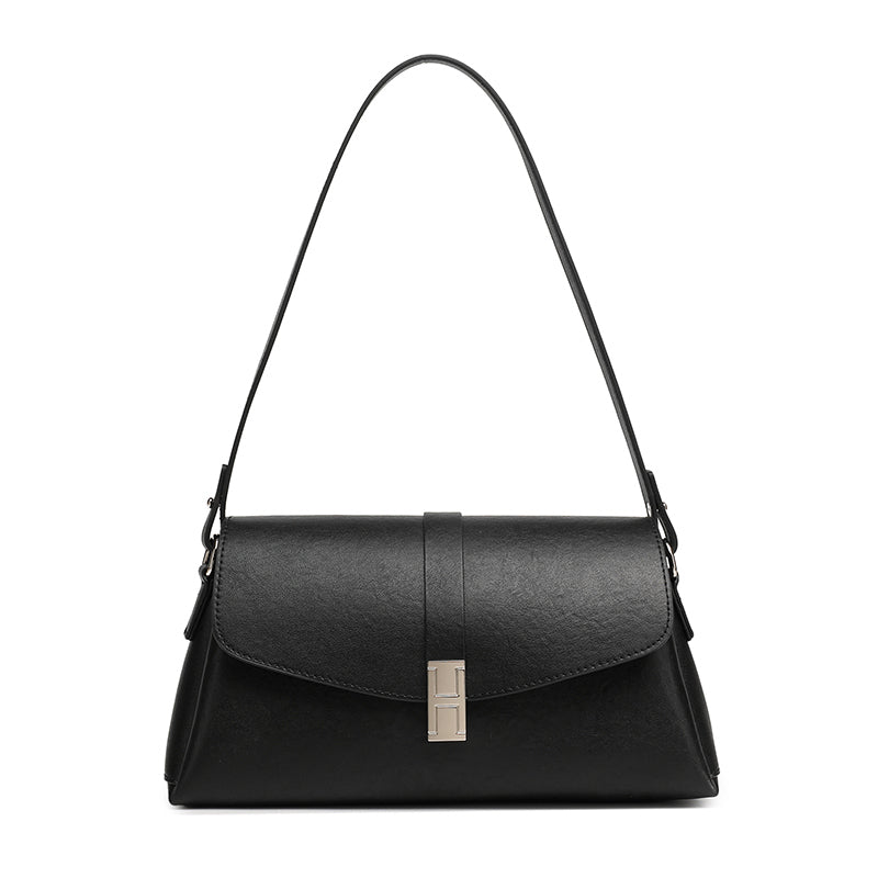 Borsa minimalista a spalla in vera pelle con fibbia H distintiva