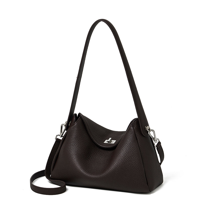 Nonchalant Lychee-Grain Genuine Leather Crossbody Hobo Bag