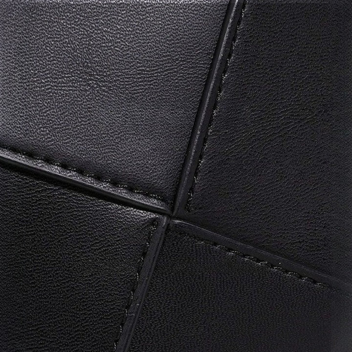 Refined Geometric Woven Genuine Leather Mini Bucket Clutch Bag