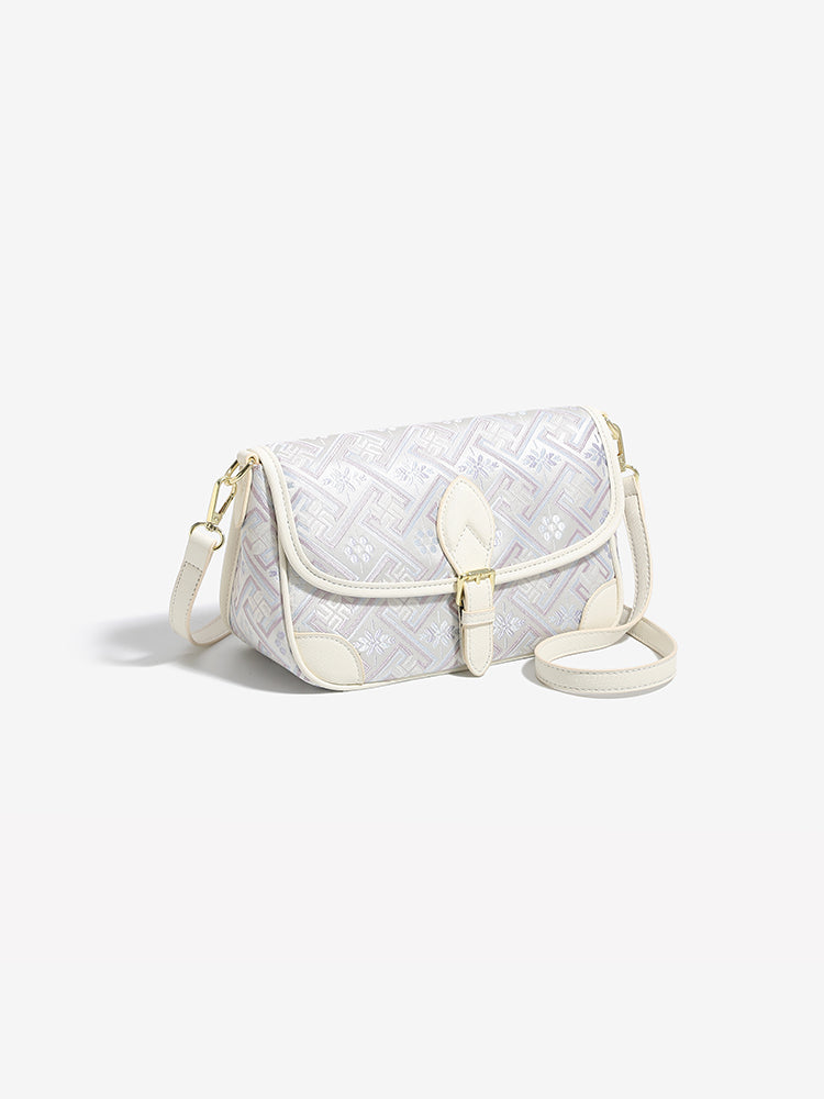 Vintage Jacquard Embroidery Vegan Eco-Leather Flap Clutch Bag