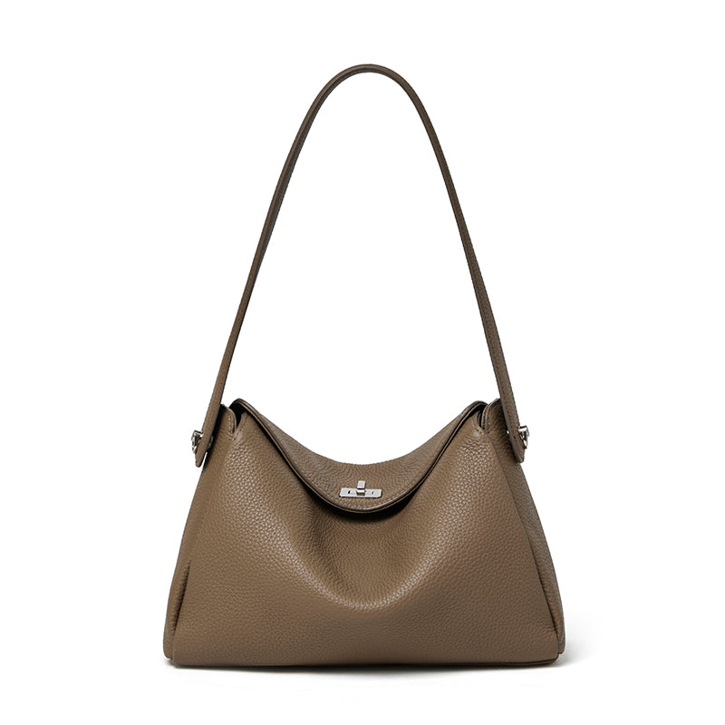 Nonchalant Lychee-Grain Genuine Leather Crossbody Hobo Bag