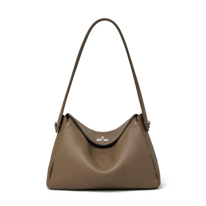 Nonchalant Lychee-Grain Genuine Leather Crossbody Hobo Bag