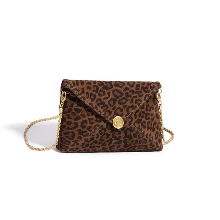 Retro Suede Genuine Leather Leopard Envelope Clutch Bag