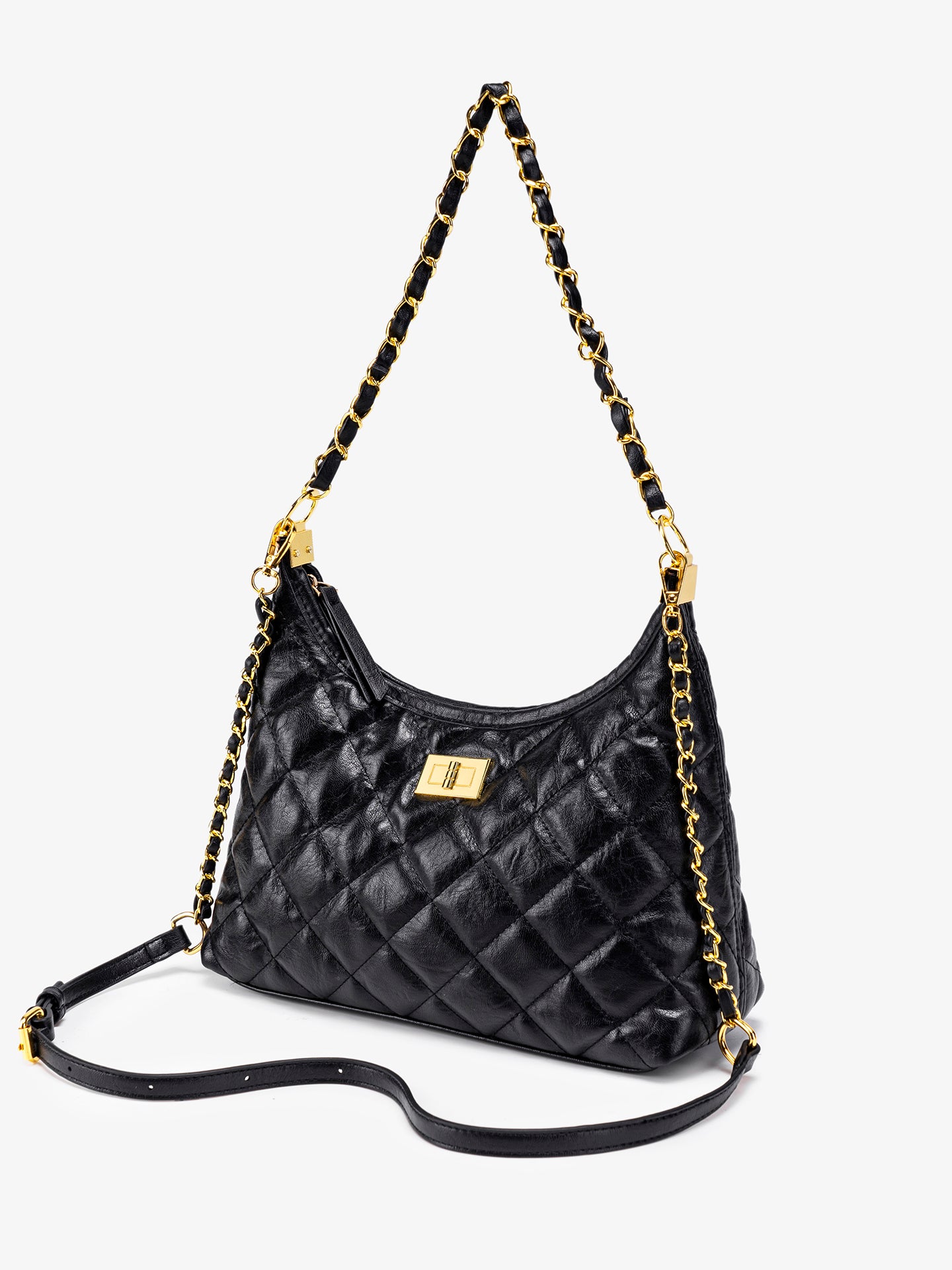 Classic Quilted Vegan Eco-Leather Chain Hobo Clutch Bag
