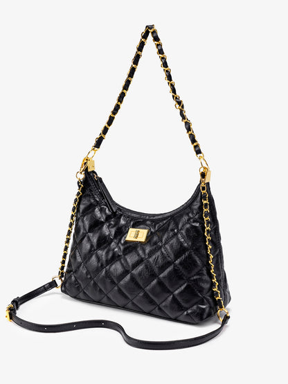 Classic Quilted Vegan Eco-Leather Chain Hobo Clutch Bag