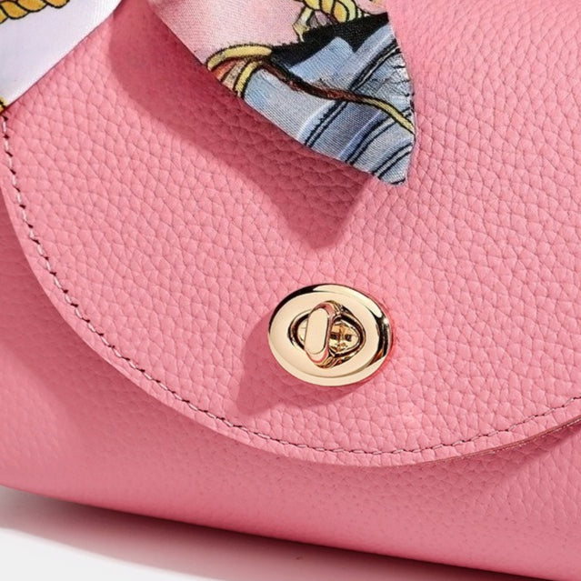 Elegant Retro Genuine Leather Chain Crossbody Shoulder Silk Scarf Handbag