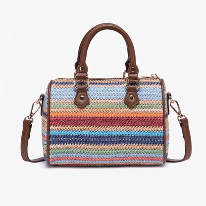 Romantic Striped Woven Vegan Eco‑Leather Mini Boston Clutch Bag