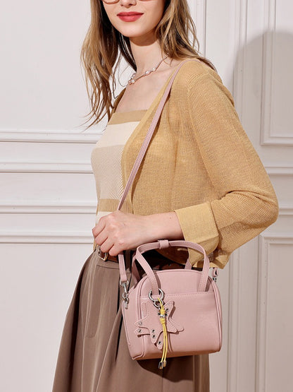 Chic Petite Genuine Leather Mini Boston Clutch Bag with Playful Star Charm