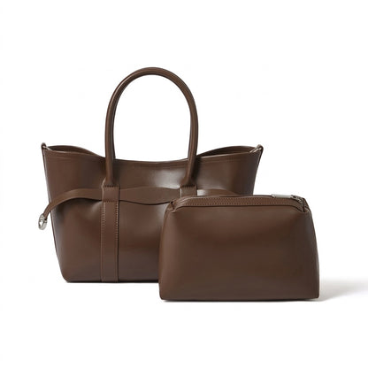 Ampia borsa tote a tracolla in pelle bovina semplice di lusso italiano