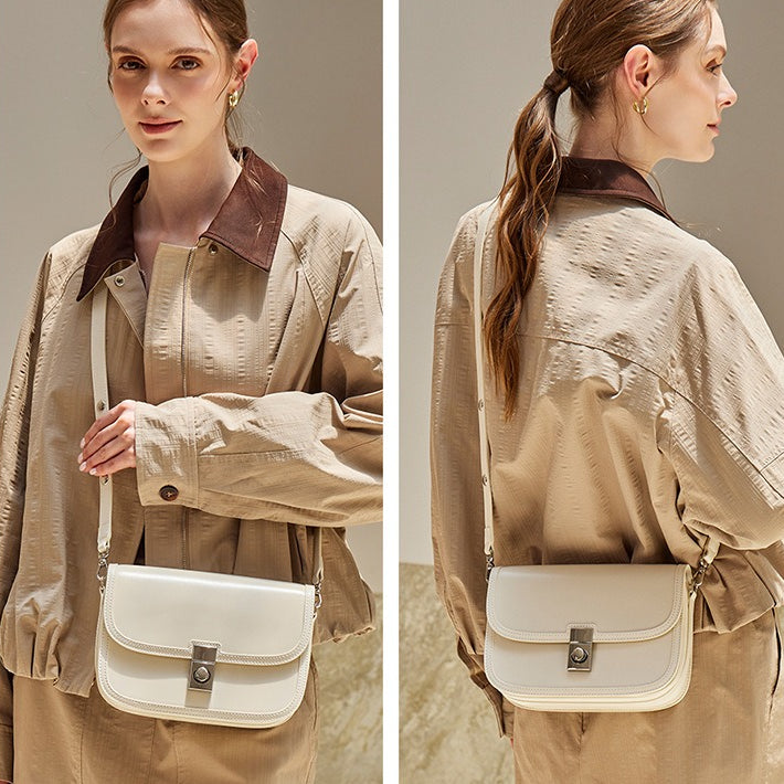 Vintage Sleek Plain Cowhide Genuine Leather Shoulder Messenger Bag
