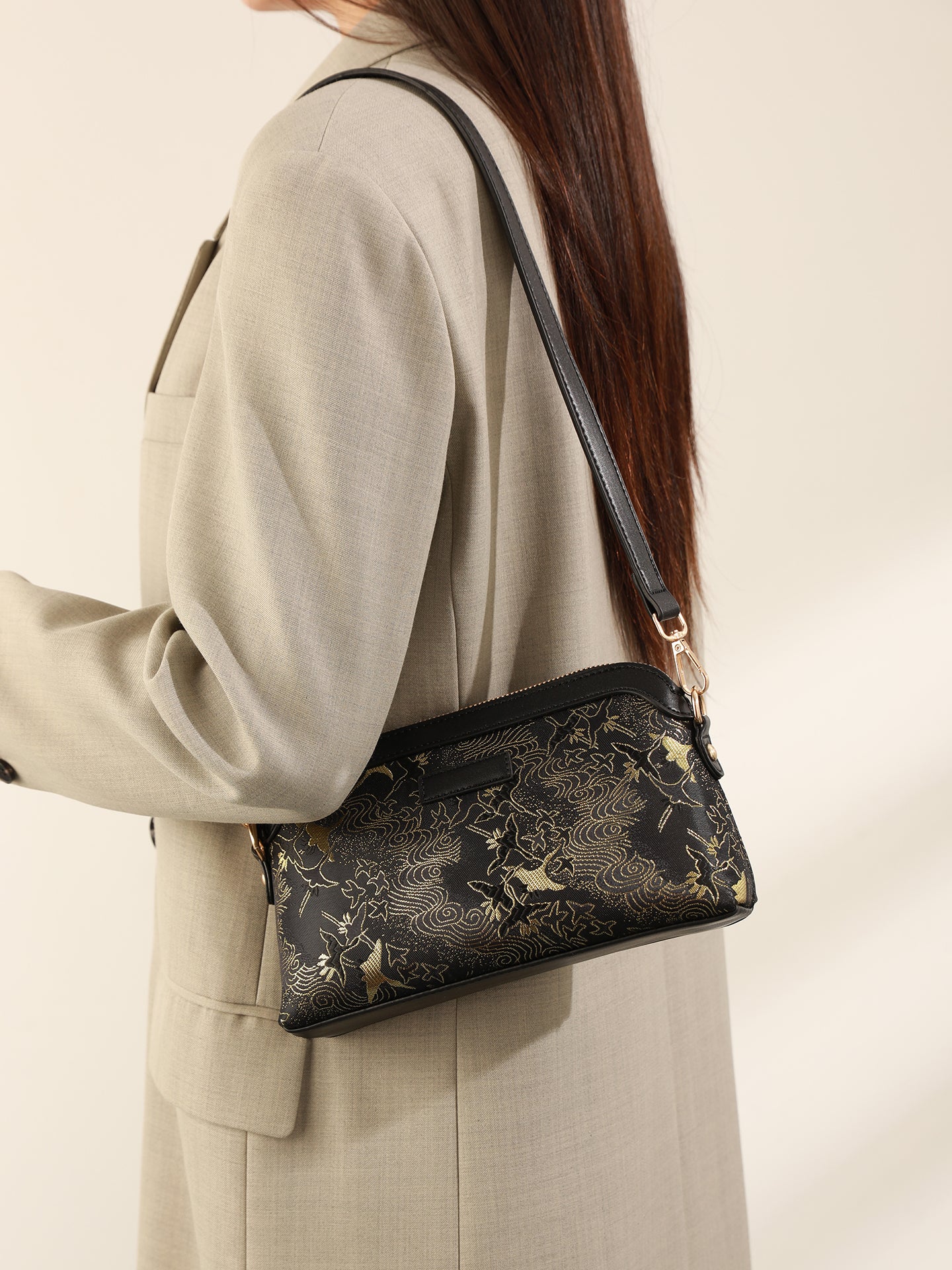 Opulent Crane Pattern Vegan Eco-Leather Clutch Bag