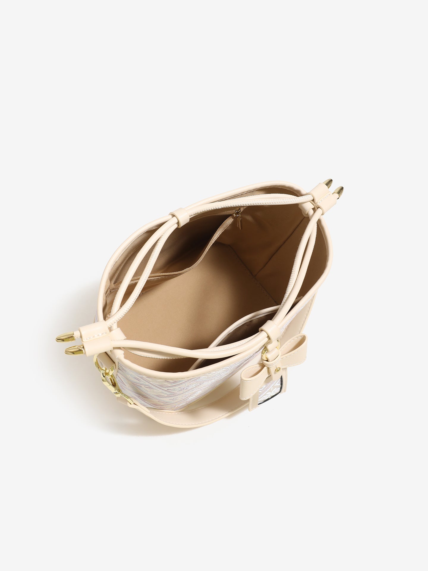 Delicate Geometric Vegan Eco-Leather Petite Bucket Clutch Bag with Bow Knot Charm