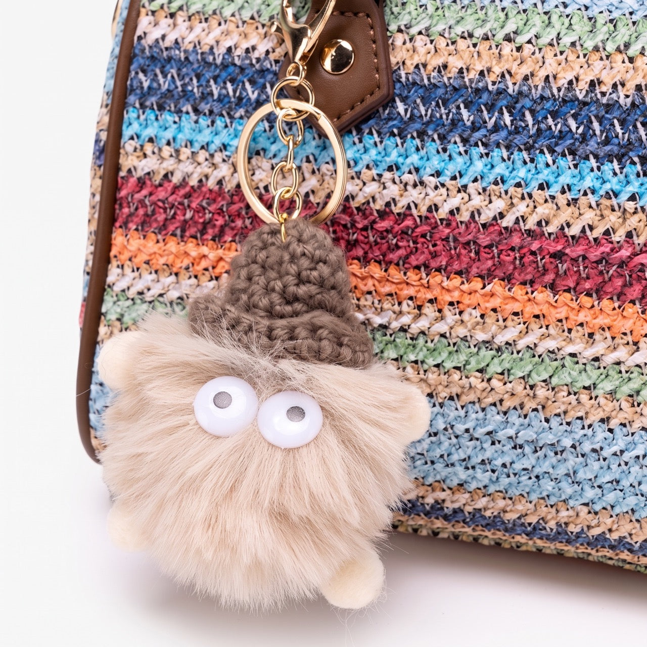 Romantic Striped Woven Vegan Eco‑Leather Mini Boston Clutch Bag