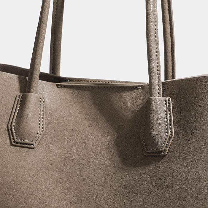 Minimalist Soft Genuine Leather Magnetic Slouchy Tote Shoulder Bag