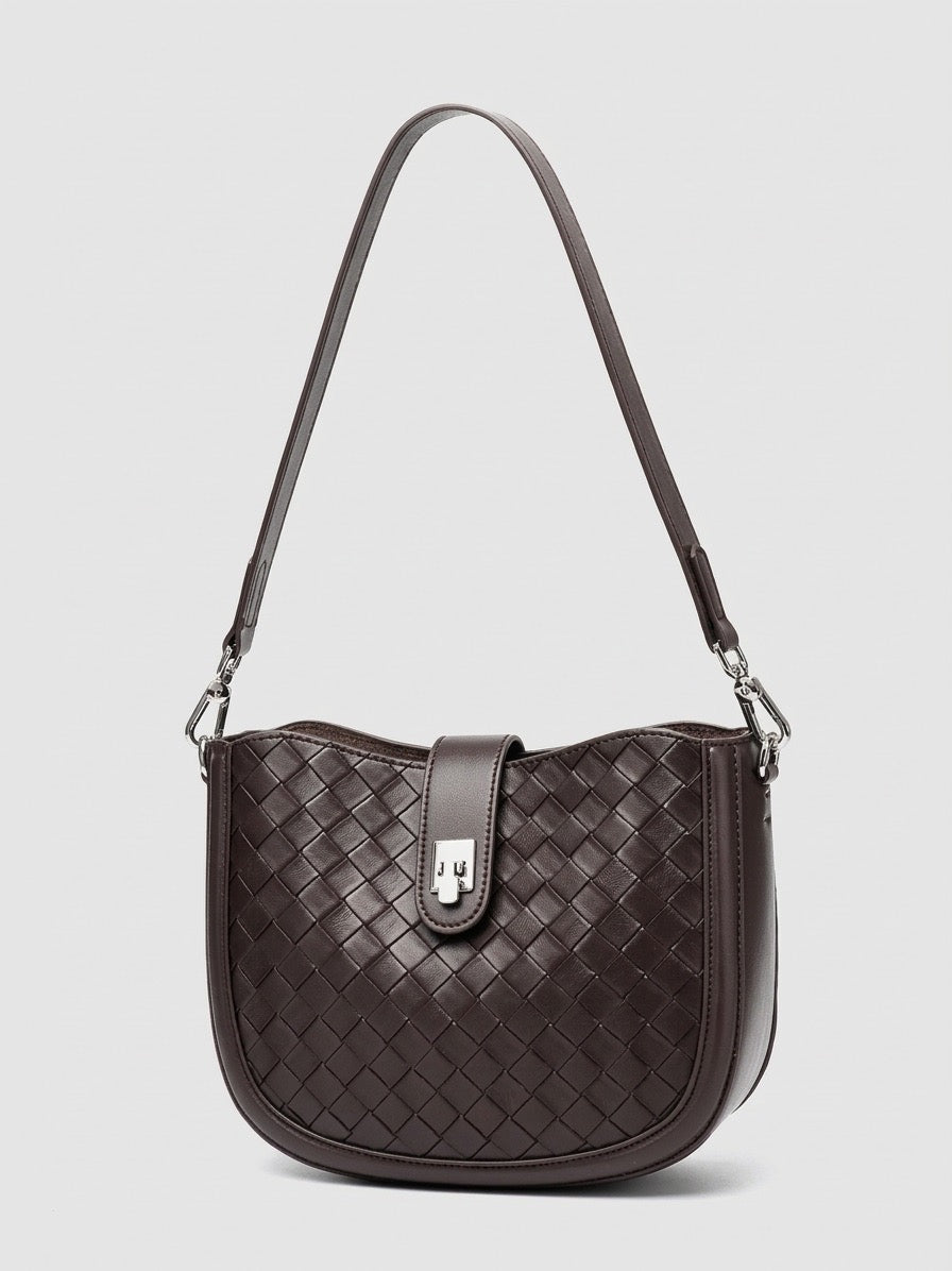 Intricate Woven Genuine Leather Saddle Clutch Bag