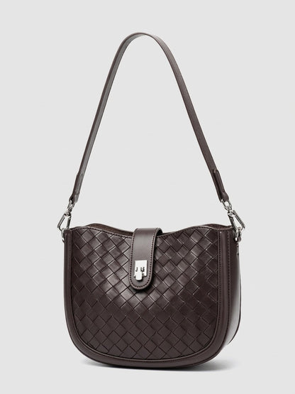 Intricate Woven Genuine Leather Saddle Clutch Bag