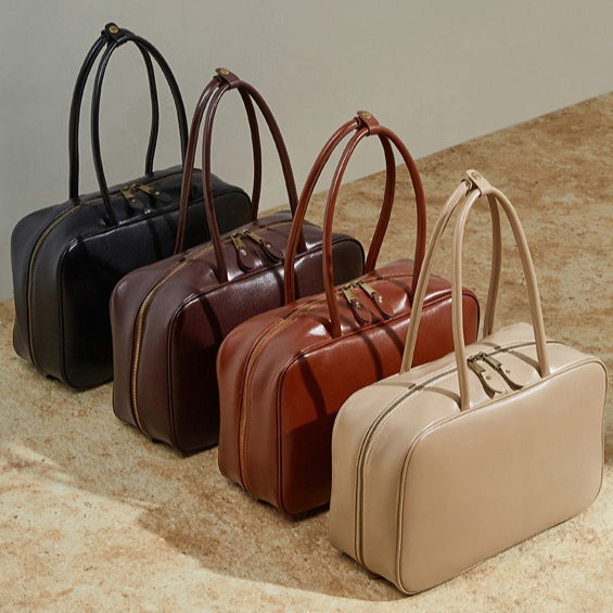 Women's Large Smooth Genuine Leather Bag - Versatile 2-Way Carry Office Work Tote