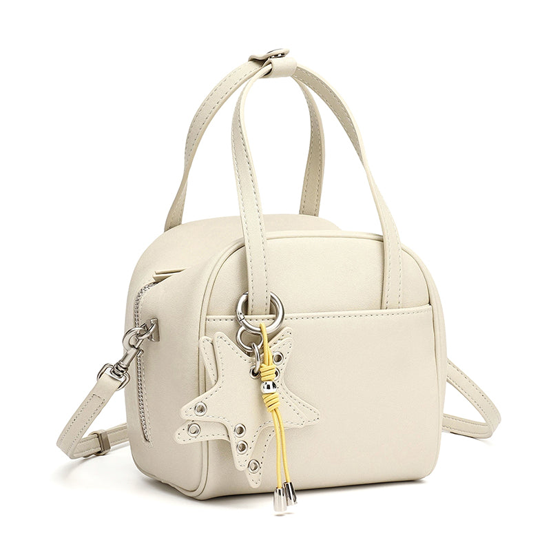 Geantă clutch Boston mini, mică și șic, din piele naturală, cu accesoriu jucăuș în formă de stea