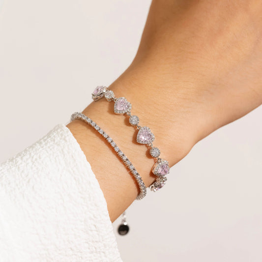 Blush Pink Heart-Cut Halo Tennis Bracelet