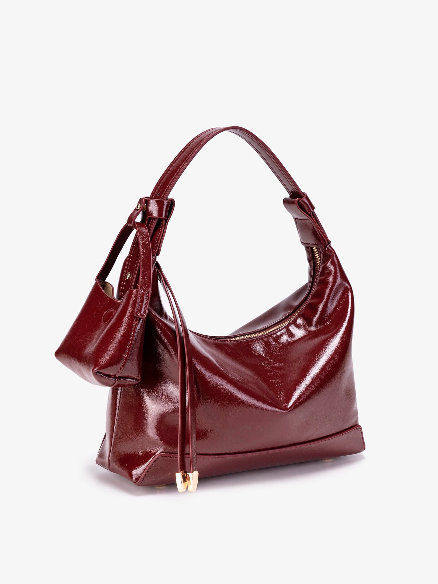 Retro Glossy Vegan Eco-Leather Hobo Bag with Mini Pouch