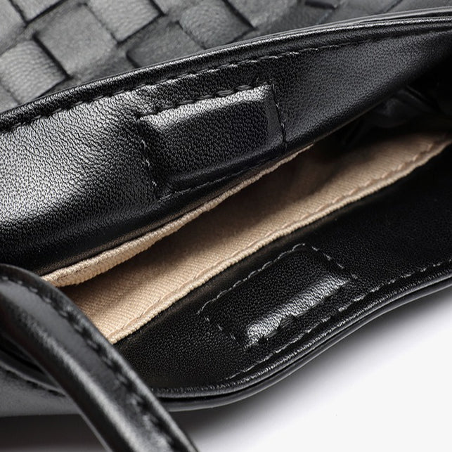 Mellow Sheepskin Leather Mini Woven Phone Clutch Bag