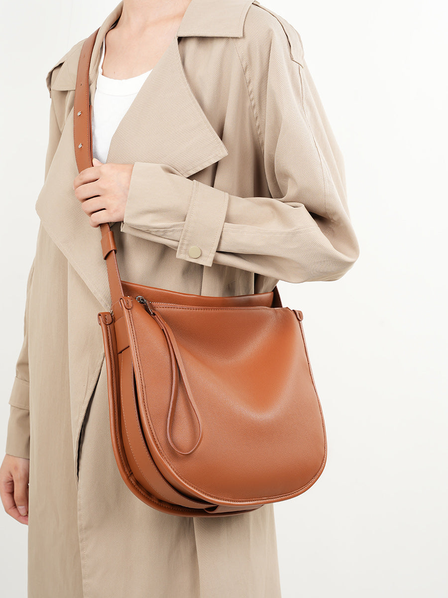 Borsa Tote Morbida in Vera Pelle da Donna in Stile Lazy Chic con Grande Capacità